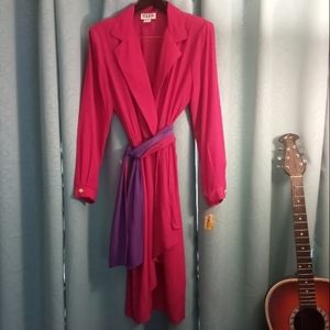Vintage New 1980's Melissa Classic Shirt Dress Hot Pink Gold Shell